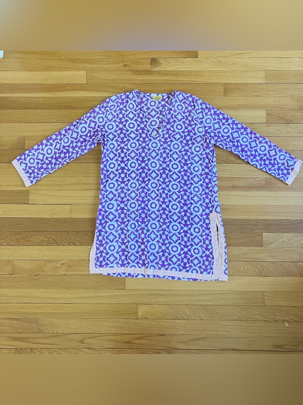 Roberta Roller Rabbit Purple Geometric Floaty Cotton Beach Tunic Coverup Small